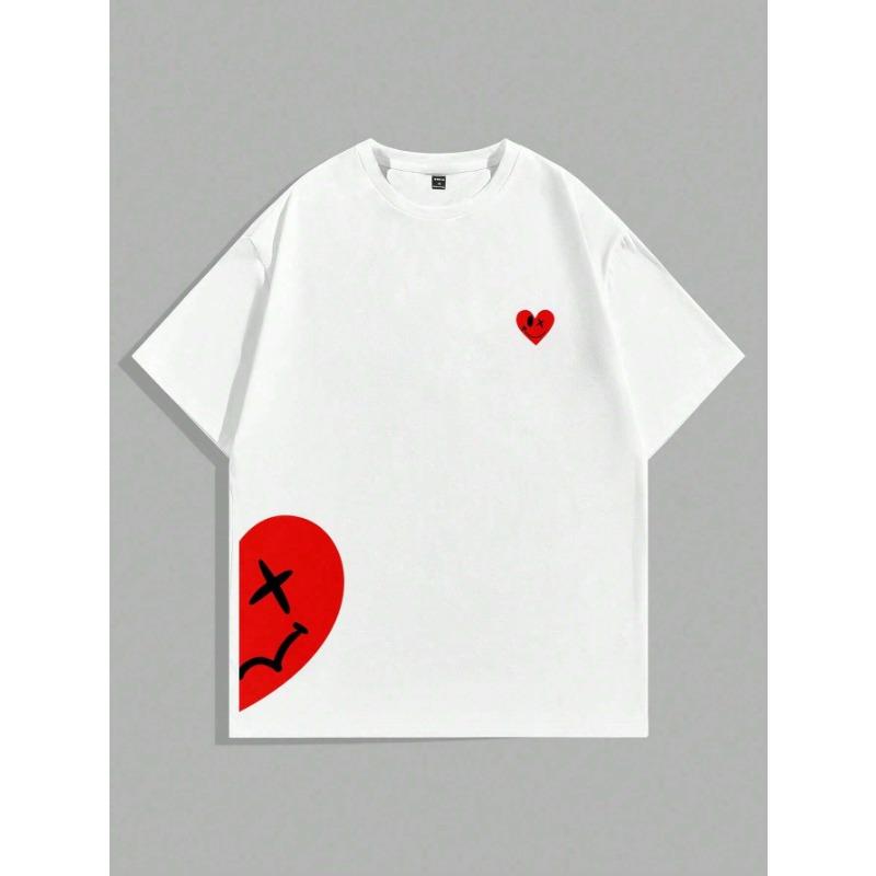 

Летние Новинки Улыбающееся Лицо и Сердце Веселый Принт Мужская Футболка Модная Свободная Повседневная Большая Хлопковая Парная Футболка с Круглым Вырезом L