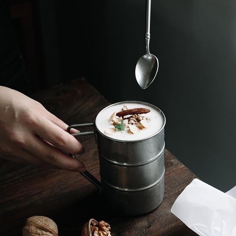 1Pc Retro Old Coffee Water Cup Industrial Style Oil Barrel Mug Outdoor Camping Picnic Beer Mug Drinking Utensils Stainless Stee