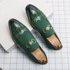 Loafers Men Shoes Stone Pattern PU Stitching Faux Suede Metal Buckle Fashion Business Casual Wedding Party Dress Shoes