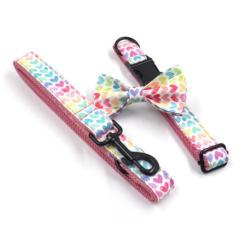 Mihaba Boss Colorful Heart Design Pet Collar, Leash & Bow Tie Set for Instagrammable Fashion XL