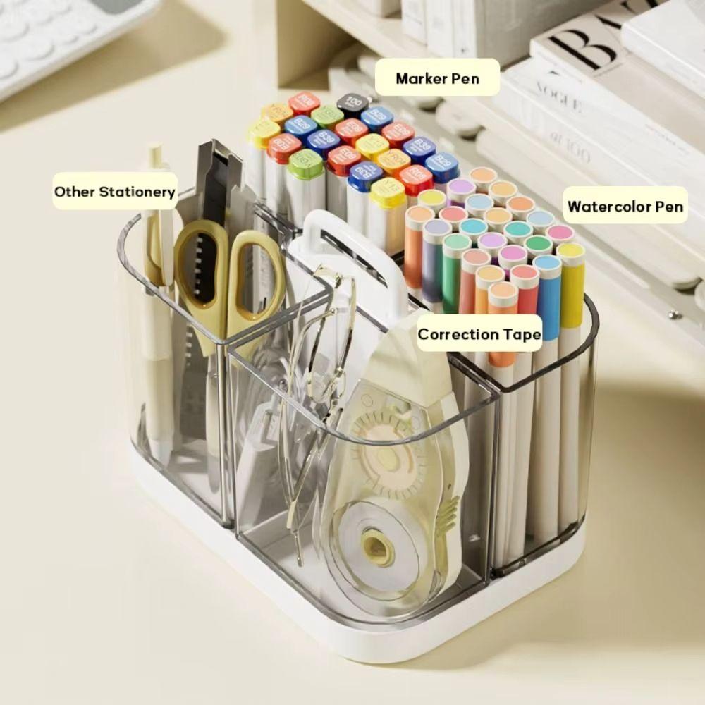 Stackable Clear Pen Holder Divided Pencil Organizer Stationery Organizer  Office Workers