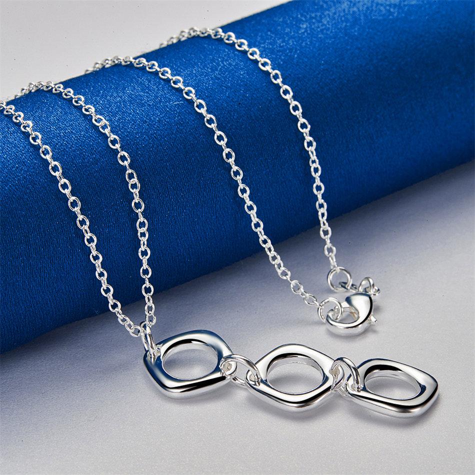 925 sterling silver 16-30 inch exquisite 3 square pendant necklace, fashionable women's wedding jewelry accessories