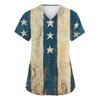Damen Modisches bedrucktes kurzärmliges Oberteil mit V-Ausschnitt und kleiner Tasche für die Arbeit