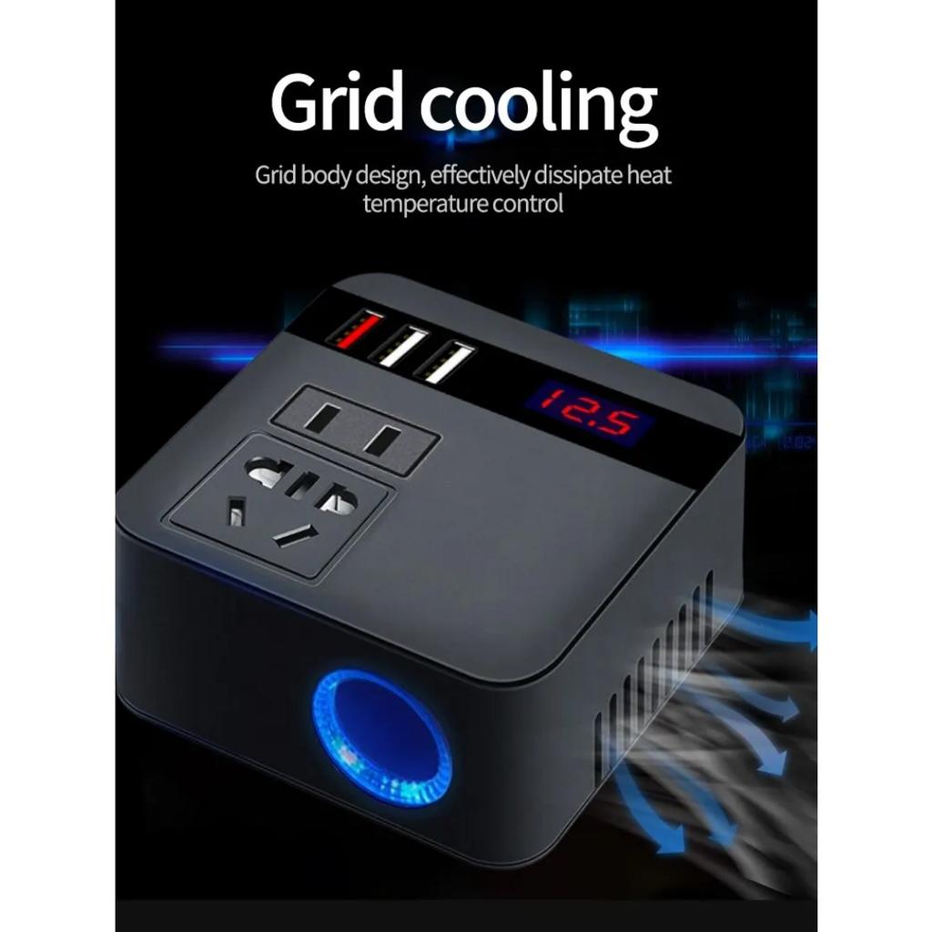 Car Inverter 150W Peak DC12V/24V To 110V/220V LED Display Sockets Power Inverter Adaptor Fast Charging
