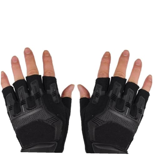 Tactical Half-Finger Gloves, Reinforced, Mountaineering Gloves (Black)