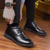 Winter Men's Dad Cotton Shoes Leather Fleece Warm Casual Leather Shoes Soft Leather Lace-up Thickened Fleece Men's Cotton Shoes