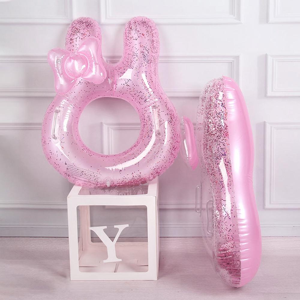 Cute Rabbit Ear Pool Float, Pink Glitter Swim Ring for Toddlers and Kids