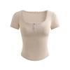 Lace Lace U-neck Short-sleeved T-shirt Women's Summer New Spice Girl Style Slim-fit Removable Chest Pad Bottoming Top