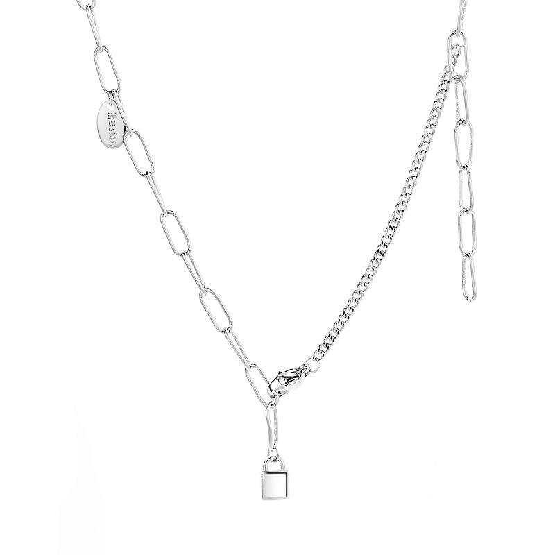 Creative Small Lock Asymmetric Necklace Female Design Simple Sweet Cool Punk Style Collarbone Chain Personality
