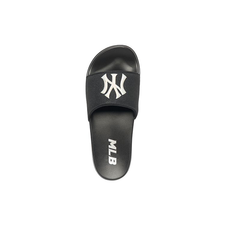 Chinelos MLB New York Yankees Novo Montículo Holograma Moda Esportiva Casual Deslizante Calçado Unissex Preto Branco 3ALPAD423-50BKS