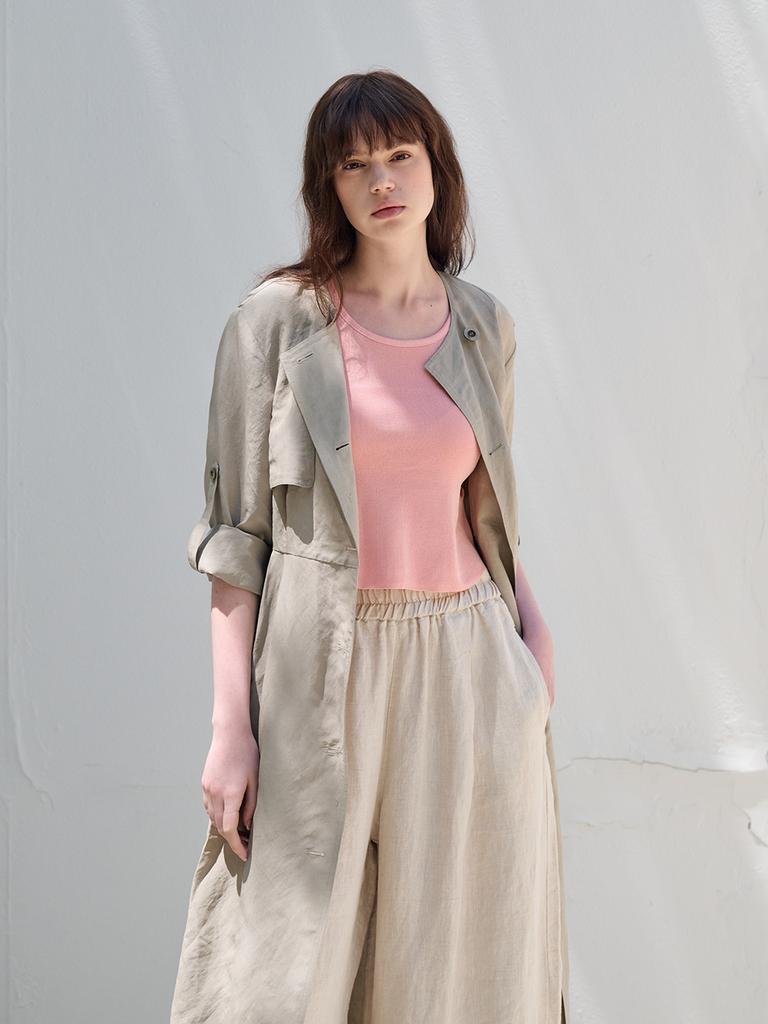 FREAKS BY KIMTAEHOON Hot Summer Linen Blending High-Waisted Trench Dress_Eucalyptus [Khaki Beige]