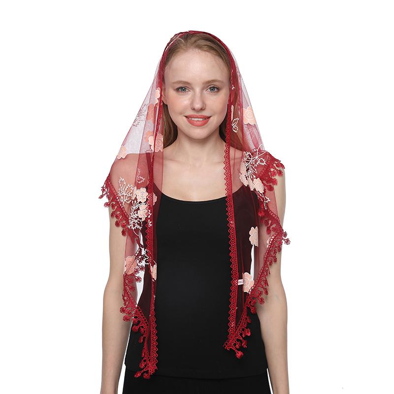 

Модная церковная шаль кружевная вуаль полиэстеровый шарф бандана церковная молитва свадебная мантилья часовня белая вышитая хиджаб женский шарф
