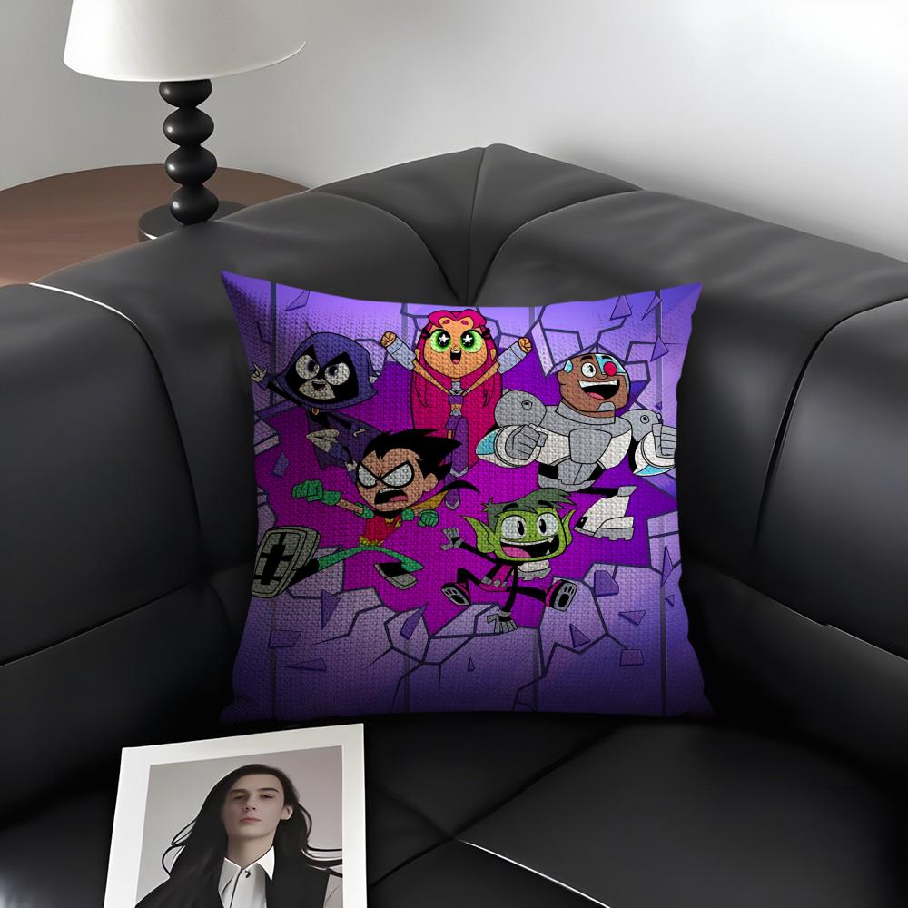 TTeen TitansS GGo Cartoon Cushion Cover Natural Linen Organic Fabric DoubleSided Printing Sofa Home Decor Gift Pillow Case
