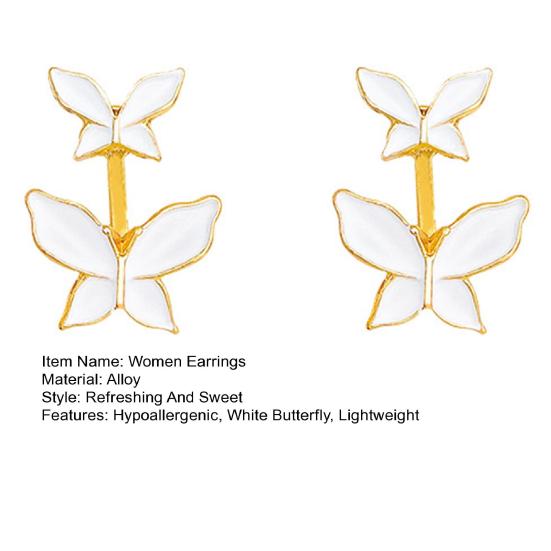 1 Pair Women White Butterfly Stud Earrings Hypoallergenic Lightweight Dual Butterflies Girls Metal Earrings Fashion Jewelry Accessories