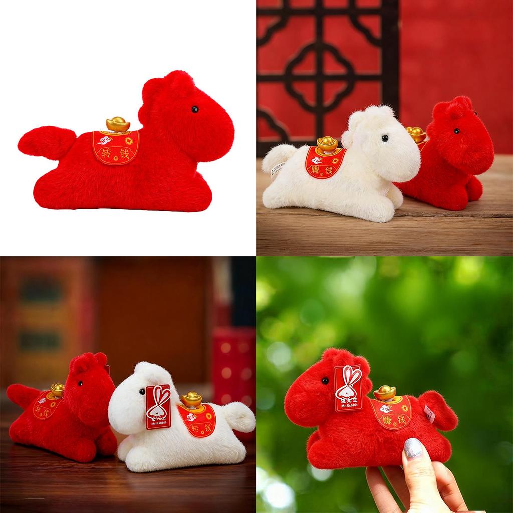 Year Of The Horse Plush Animal Toy With Short Pile Fabric For Desk Decor And Gift