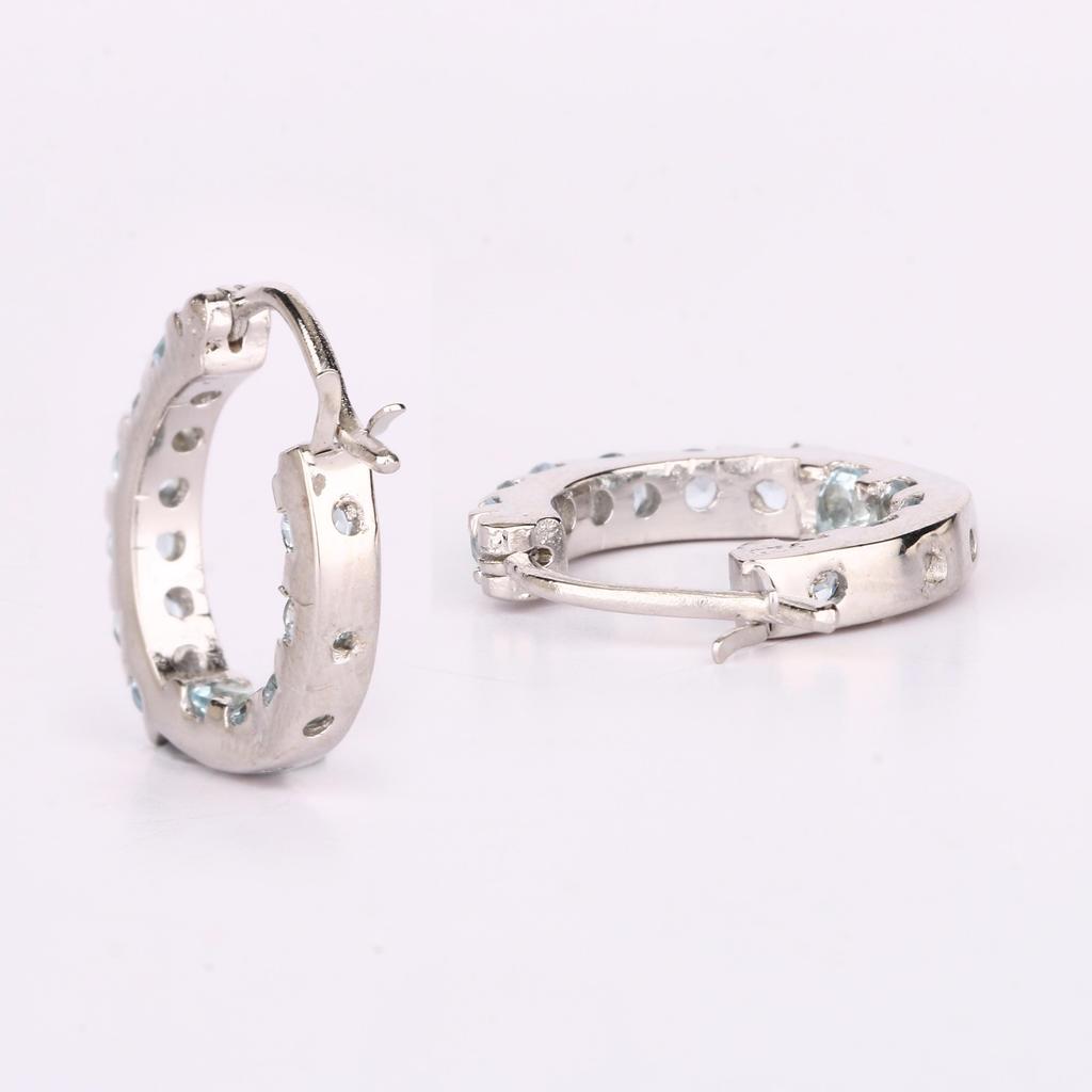 925 Sterling Silver Blue Topaz Earrings Round 2.50mm Catch Back Handmade Fine Jewelry Gift for Her