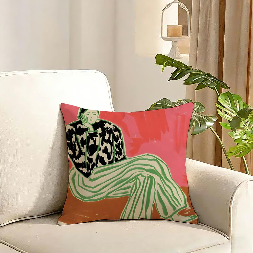 Abstract Figure Lines Girl Sofia Cushion Cover Reversible Plush Pillow Cover Soft Fluffy Home Decor for Sofa Bedroom