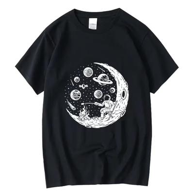 XIN YI Erkek Tişört Yüksek Kalite %100 pamuk Komik astronot ay barbekü baskılı günlük bol kesim havalı erkek o-yaka tişört tişört üstler