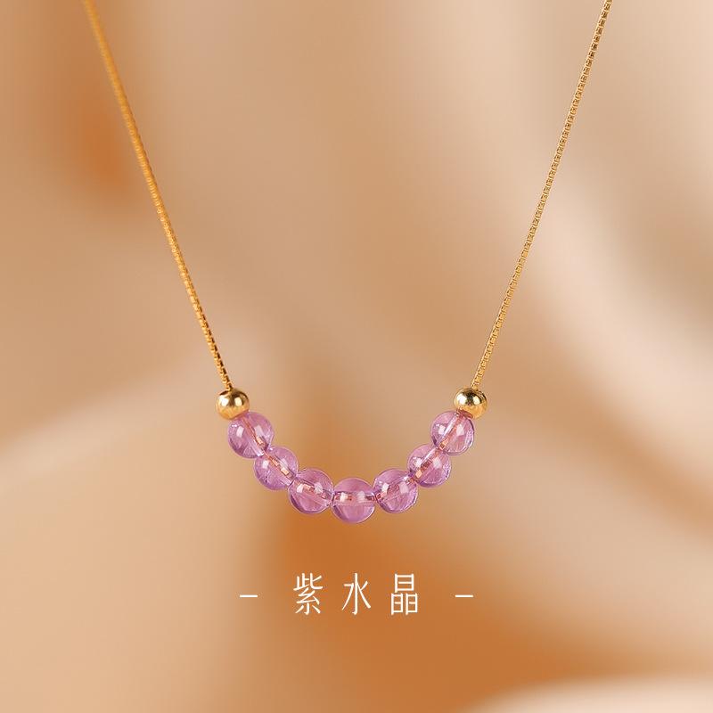 

Puduo Mountain Natural Amethyst Necklace for Women9Silver collarbone chain, niche peace necklace gift 【Z Landing】Amethyst-9
