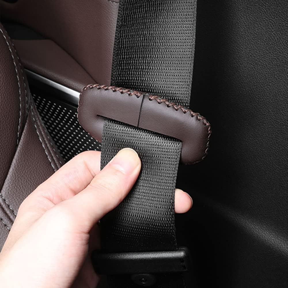 Car Seat Belt Fixing Buckle Decorate Protector Leather Cover for BMW 1 2 3 4 5 6 7 Series X1 X2 X3 X4 X5 X6 Auto Interior Accessories (5pcs Mocha
