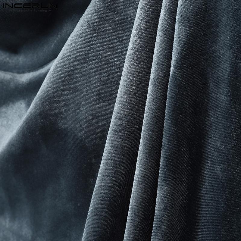 INCERUN Toamnă Bărbați Gât Înalt Mânecă Lungă Fals Două Piese Patchwork Neregulat Catifea Topuri Casual Tricouri