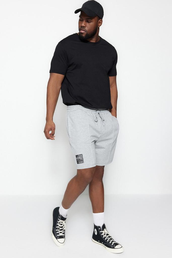 Herrenstil Übergröße Übergröße Grau Regulärer Schnitt Normale Länge Mittellang Schnürung Textbedruckt Shorts