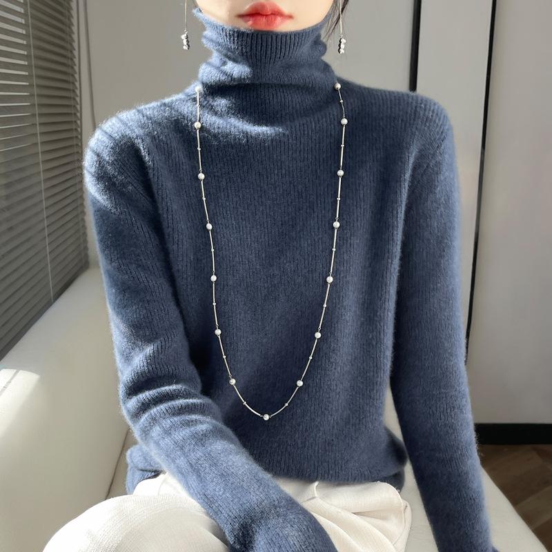 INDFS Women's Fashion Casual Fall Winter Solid Color Print Long Sleeve High Neck Sweaters