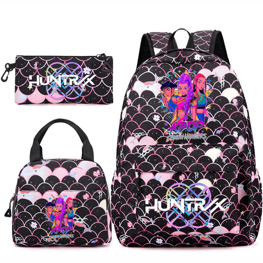 3Pcs/set Cartoon Kpop Printed Backpack Handbag Pencil Case for Teenger Student Girl Boy Schoolbag Bookbag Large Capacity Travel Bag Kid Gift