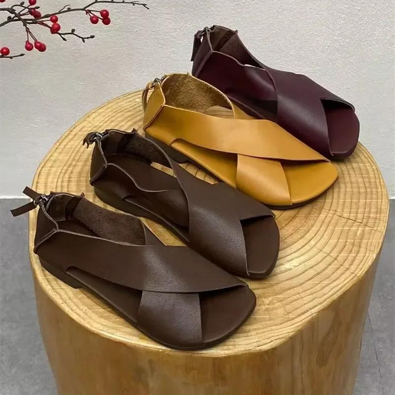 Verão Novas Mulheres Sandália Moda Biqueira Aberta Feminino Simples Gladiador Sapato Flats Salto Casual Praia Roman Senhoras Sapatos Sandalias Mujer
