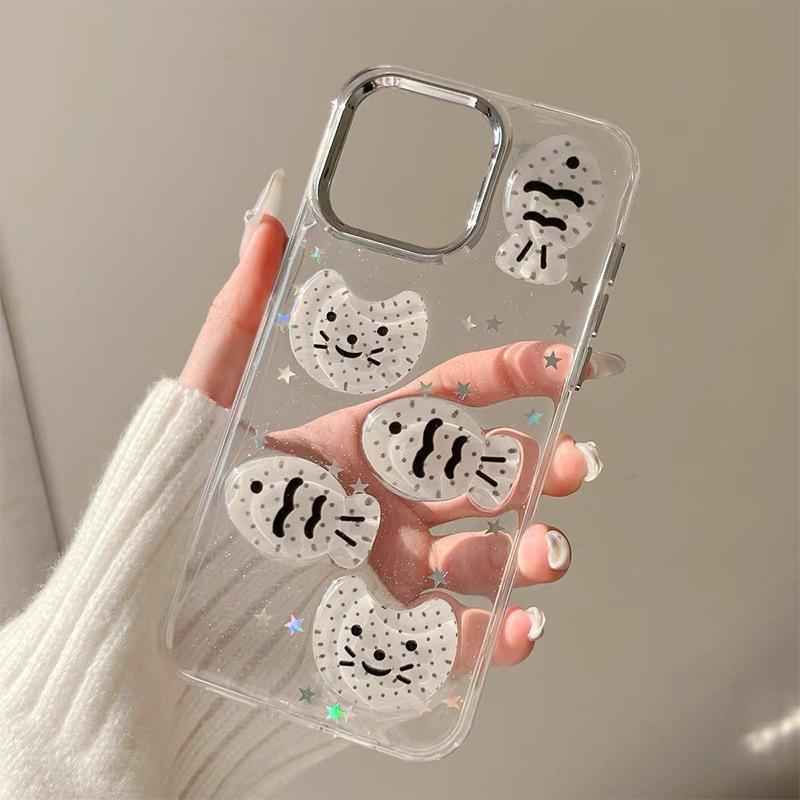 Applicable To Apple 16Promax Mobile Phone Case Iphone17 Simple 14 Fine Glitter Powder 13 Transparent Stars Cat Fish