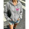 Women Zip Up Hoodie Butterfly Long Sleeve Drawstring Hooded Sweatshirt Loose Streetwear Ladies Fall Winter Warm Outerwear Jacket
