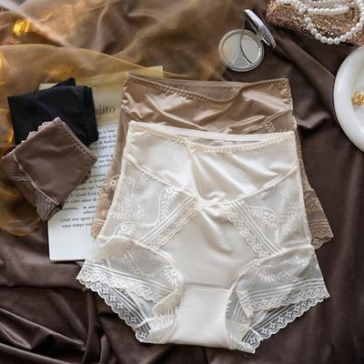 Underwear Women's High Waisted Panties Female Cinching Hip Lifting Pure Cotton Crotch Underpant Seamless Ice Silk Satin Lace Triangle Panties