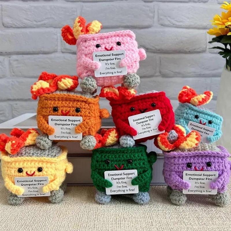 Crochet Dumpster Fire Emotional Support Plush with Positive CardA Comforting and Encouraging Gift