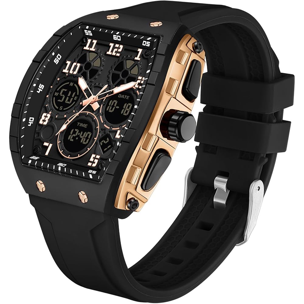 Men s Digital Dual Time Multifunction Pilot Style Sports Watch Waterproof LED Alarm Stopwatch Date Display