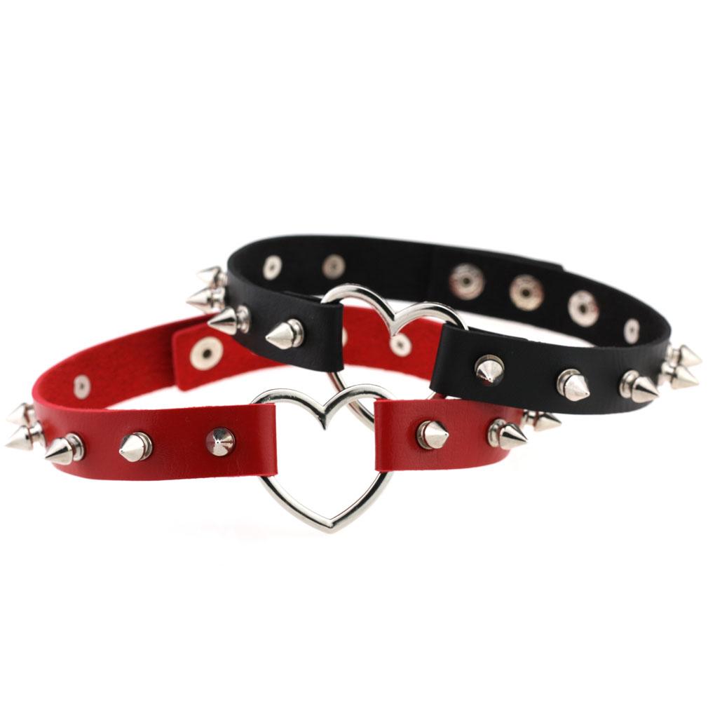 Spike Studded Heart Necklace Punk PU Leather Collar for Women Gothic Harajuku Jewelry