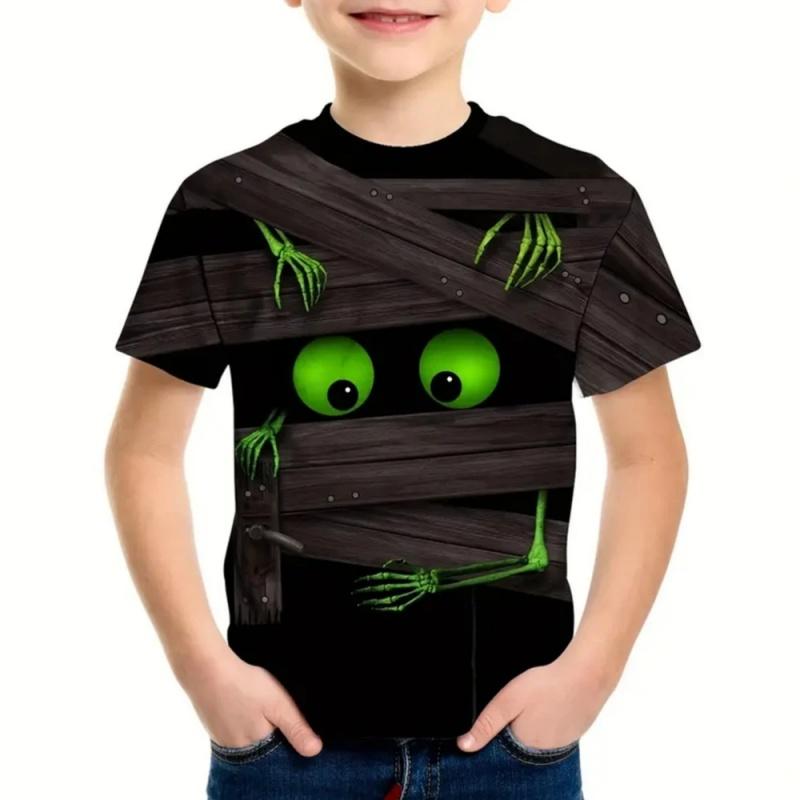 Barn T-shirt Rolig Monster Skelett Robot Mönster Tryck T-shirt Sommar Mode Pojkar O-ringning Lös Topp Kort Ärm Flickor T-shirts Kläder