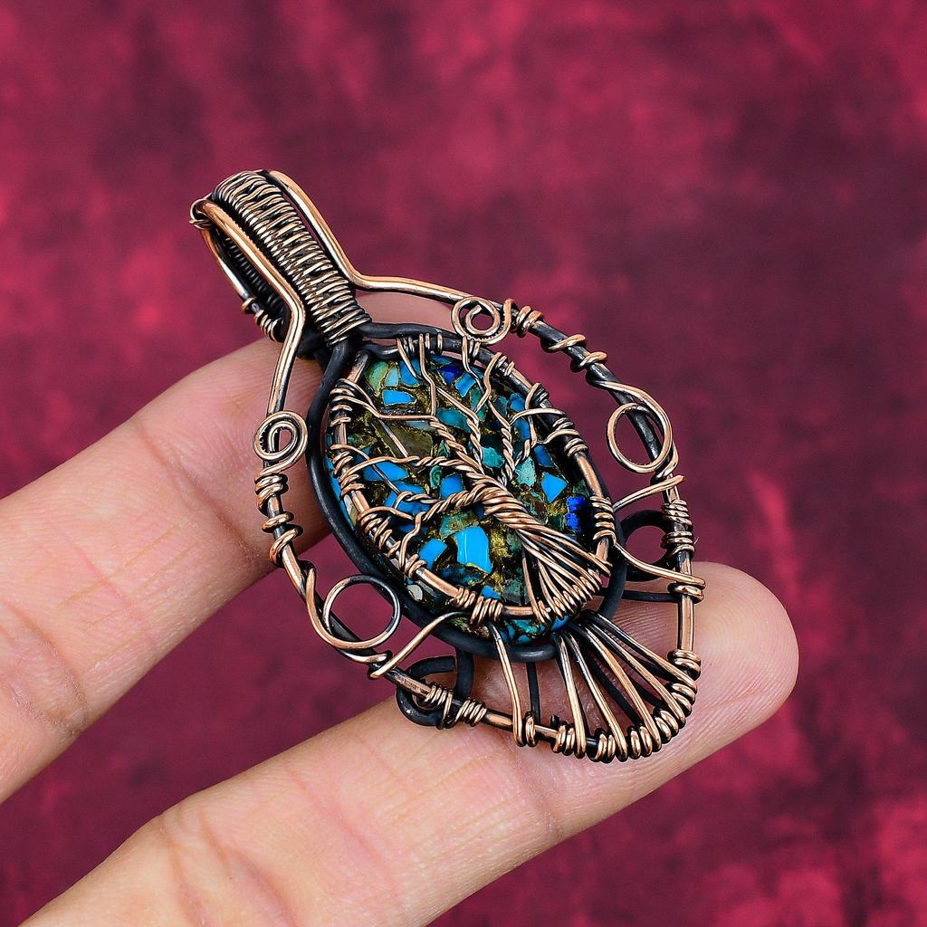 Tree Of Life Copper Chrysocolla Gemstone pendant Copper Wire Wrapped Jewelry