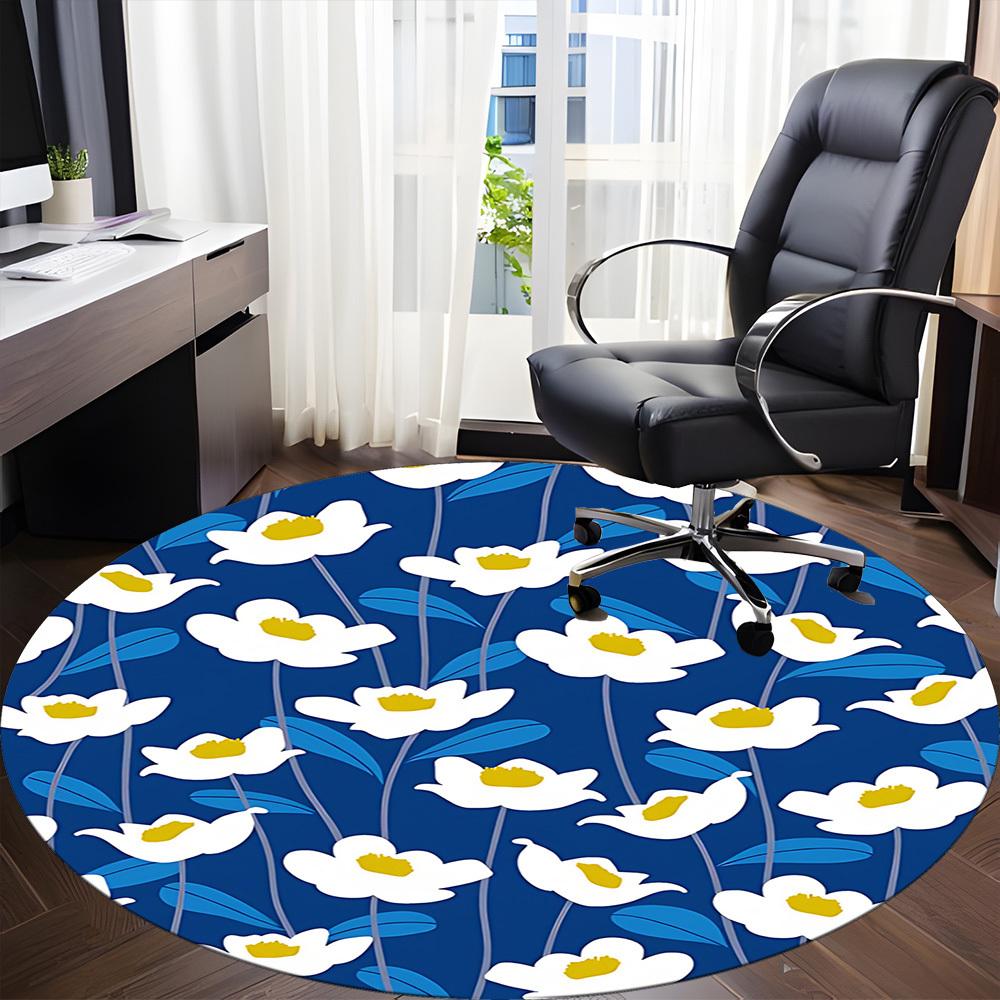 1PC Floral Pattern Office Round Area Rug, Mat Suitable For Office, Under Office Chairs Bedroom Living Room Home Decor, Room Deco