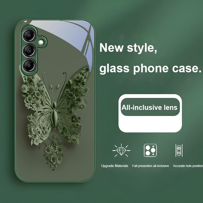 Glass phone case for Samsung Galaxy A01 A02 A03 Core A04 A14 4G A13 A54 A34 31 20 25 23 22 5G S21 Ultra S20 Flying Butterflies
