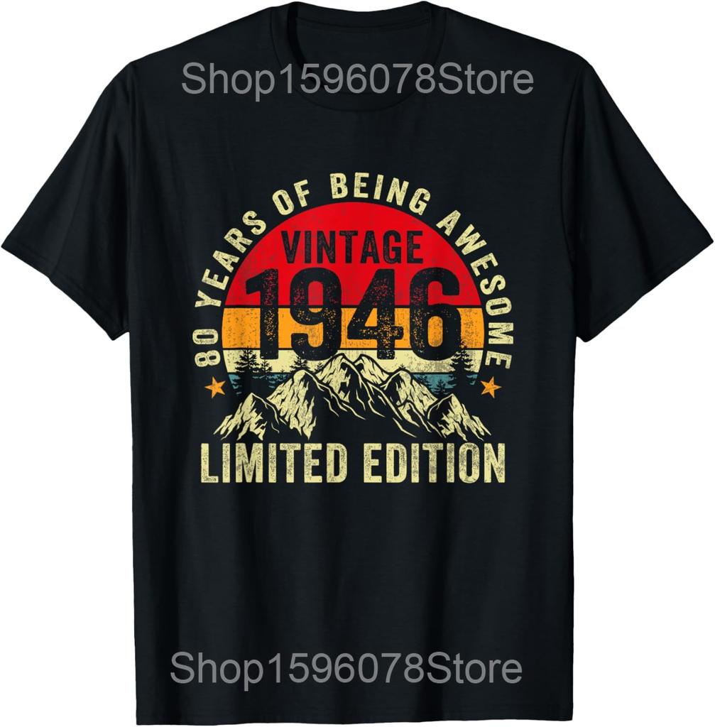 Est 1946 Limited Edition 80. Geburtstag Vintage 80 Jahre Altes T-Shirt Humor Streetwear T-Shirt Kurzarm Unisex Lockere Kleidung