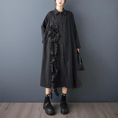 Šaty s dlhým rukávom, bavlnené, vintage kvetinové, nové v šatách pre ženy, ležérne voľné jarné jesenné košeľové šaty plus size