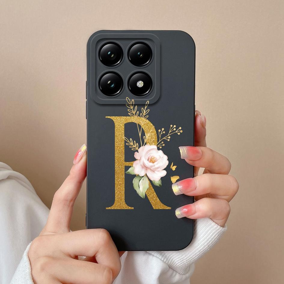 Liquid Soft Silicone Bumper For Xiaomi 14T Pro 5G 14 T Cover Pretty 26 Flower Letters Cases Anti Drop Housing Phone Shell Fundas
