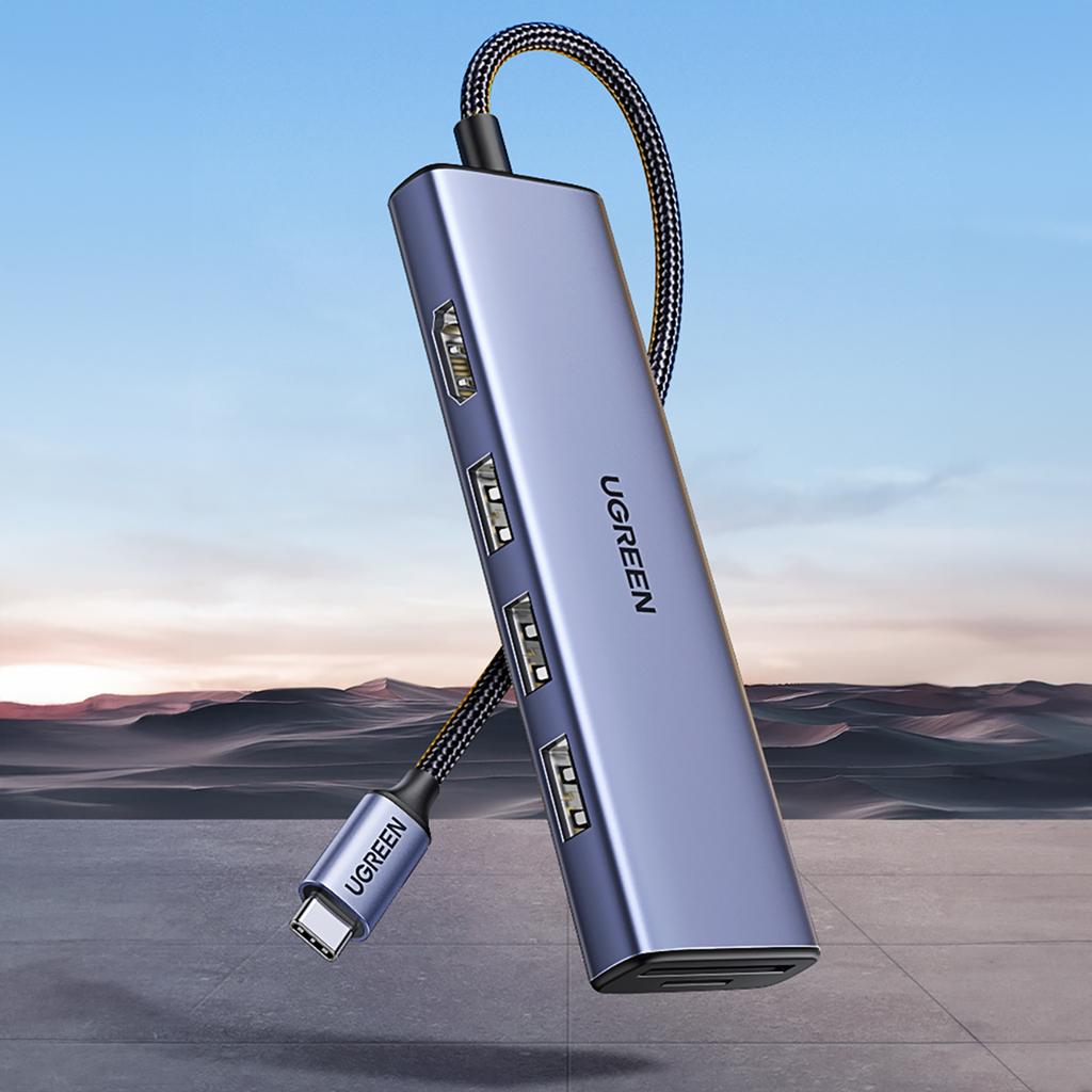 6in1 HUB Adapter USB-C - HDMI / USB-A / SD TF Card Reader - Gray