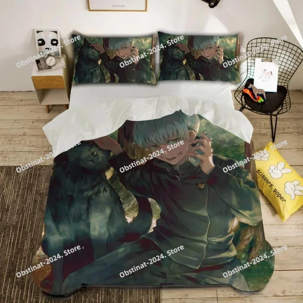 Capa de Edredom 3D Anime Satoru Gojo Japão Famoso Anime Conjuntos de Capa de Edredom Meninos Estampado 3D Sukuna Decoração de Quarto