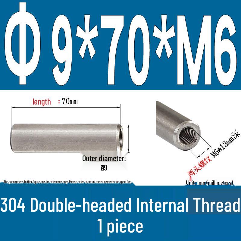 Stainless Steel 304 Double-Ended Threaded Cylindrical Guide Pin with Dual-End Holes