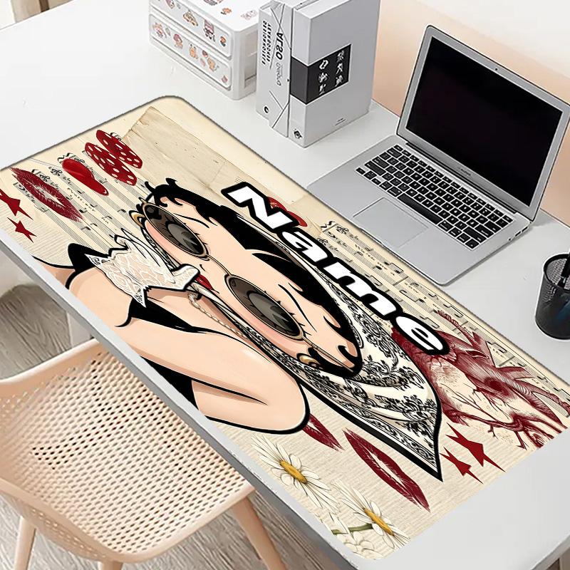Custom Name Personalized Betty Boop Pattern Mousepad, Laptop PC Desk Mat, Decorative Desk Mat for Home Keyboard Pad Gift
