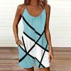 Womens Sleeveless Spaghetti Strap Romper Geometric Splicing Print Pocket Short Jumpsuit