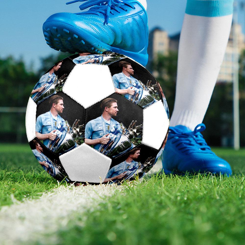 Kevin De Bruyne Printed Size 5 Soccer Ball, Machine-Stitched PVC, Durable & High Bounce, All Ages Fit, Fan Merchandise, Matches & Outdoor Use.