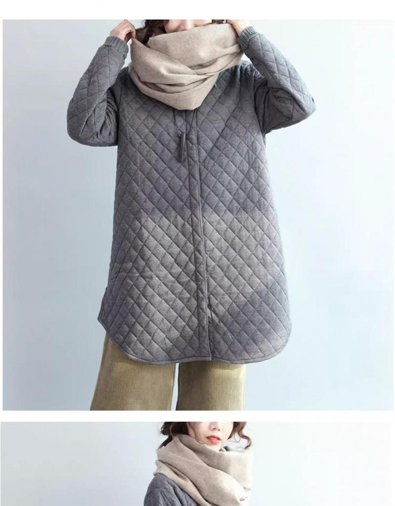 Diamond Quilted Chinese Style Women's Mid-Length Cotton Jacket - Retro, Simple, and Versatile