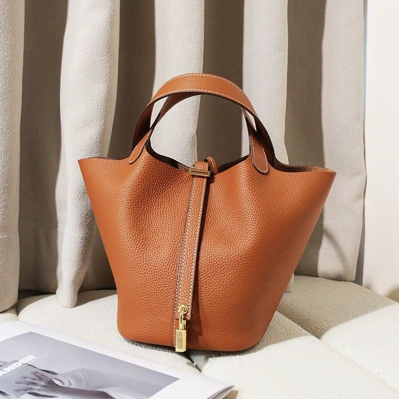 Large Vegetable Basket Bag TOGO First-layer Cowhide Handbag Fashionable Commuting Large-capacity Bucket Bag Genuine Leather Women's Bag